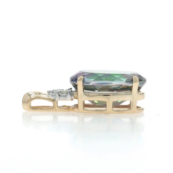 Yellow Gold Mystic Topaz Diamond Pendant - 10k Oval 8.83ctw